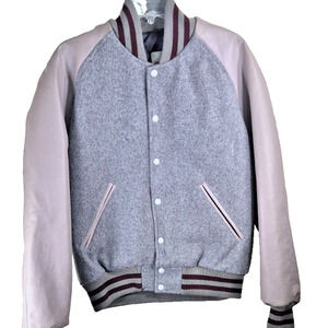 Vtg Tejas Varsity Letterman Jacket Men's Large Gray Wool Faux Leather Quilt USA
